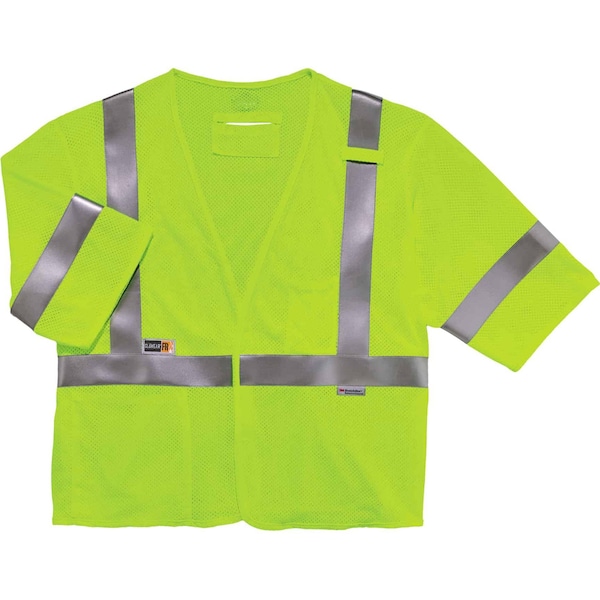 Ergodyne Hi-Vis FR Safety Vest w/Sleeves L Class 3 U Back, , Hook & Loop 2 Pockets, 1 Mic Tab - 8356FRHL