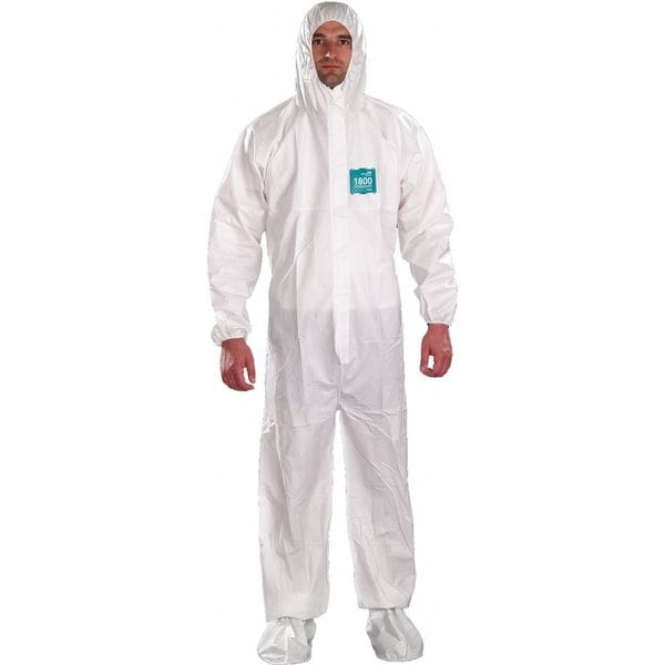 Ansell Disposable Coverall, Hooded, L, Microporous Film Laminate, Zipper, Elastic Cuff, Bound Seam - WH18-B-92-107-04
