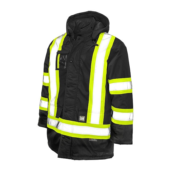 Tough Duck Hi-Vis Safety Parka, 300D Poly Oxford with PU Coating, Class 1 Type O, Black, Xl - S17611