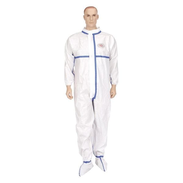 International Enviroguard Disposable Coveralls, Collared, M, Non-Woven Laminate, Zipper, Elastic Cuff, Attached Boots Ankle - W2501-M