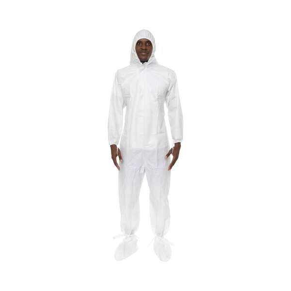 International Enviroguard Disposable Coverall, Collared, XL, Non-Woven Laminate, Zipper, Elastic Cuff, Attached Boots Ankle - CE11019CIS
