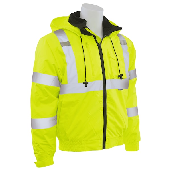 Deltaplus Hi-Vis Bomber Jacket, 300D Oxford Polyester with PU Coating, Fleece Liner, Class 3 Lime, M - 62434