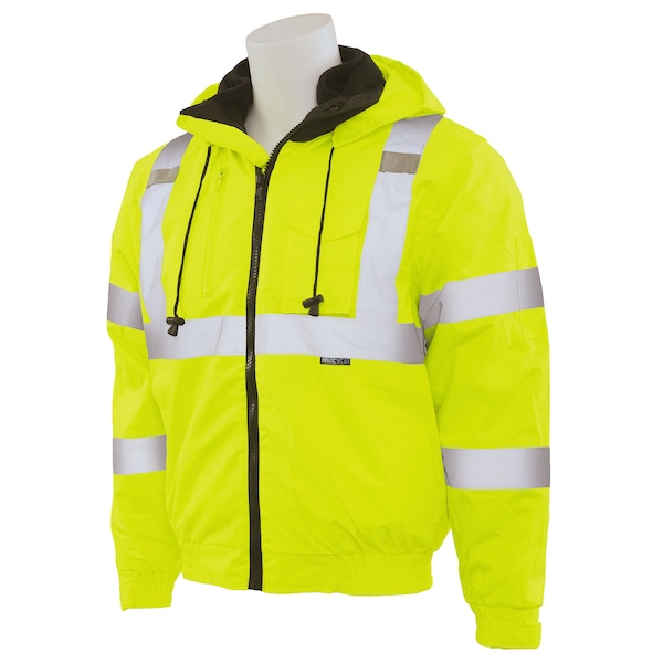 Deltaplus Hi-Vis Bomber Jacket, 300D Oxford Polyester with PU Coating, Fleece Liner, Class 3 Lime, M - 62434
