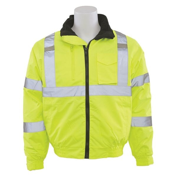 Deltaplus Hi-Vis Bomber Jacket, 300D Oxford Polyester with PU Coating, Fleece Liner, Class 3 Lime, M - 62434
