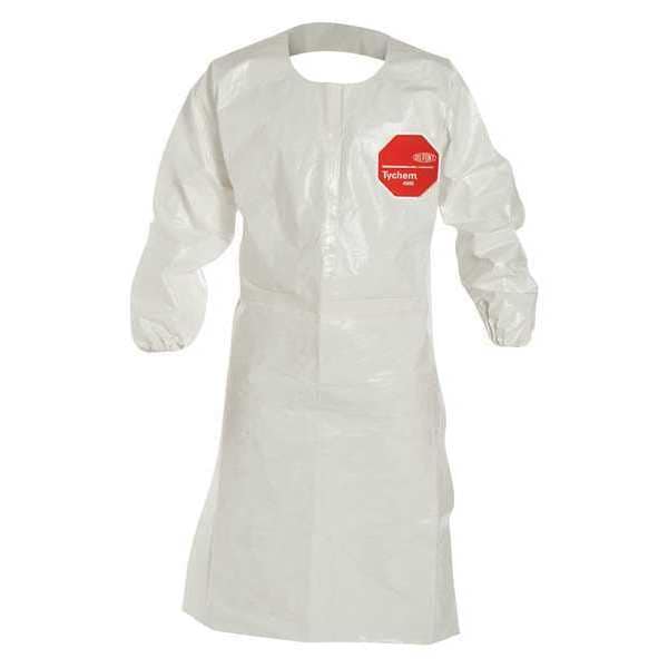 Dupont 0 Sleeved Apron. Elastic Wrists. 44" Long. Neck Loop w/ Snaps, Waist Ties. White. SM - SL275TWHSM002500