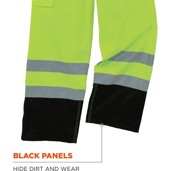 Ergodyne Black Bottom Rain Bibs, Lime, 4XL, Polyester/Polyurethane Coating, 48" to 50" Waist, 4Xl - 8918BK