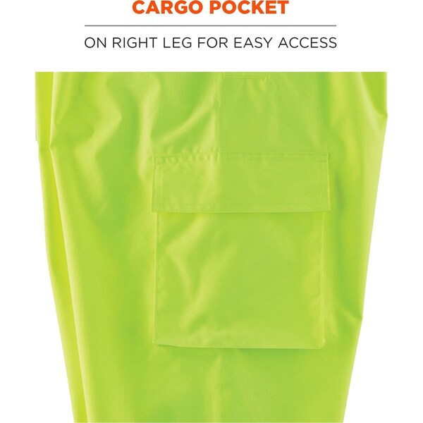 Ergodyne Black Bottom Rain Bibs, Lime, 4XL, Polyester/Polyurethane Coating, 48" to 50" Waist, 4Xl - 8918BK