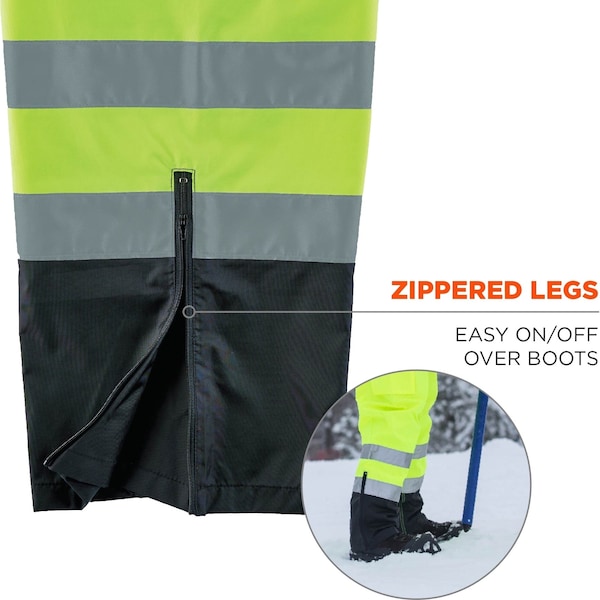 Ergodyne Black Bottom Rain Bibs, Lime, 4XL, Polyester/Polyurethane Coating, 48" to 50" Waist, 4Xl - 8918BK
