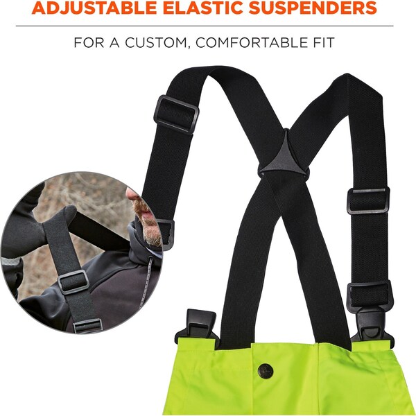 Ergodyne Black Bottom Rain Bibs, Lime, 4XL, Polyester/Polyurethane Coating, 48" to 50" Waist, 4Xl - 8918BK