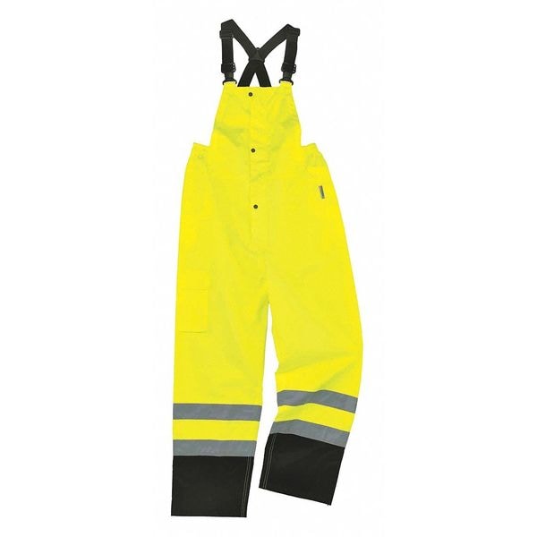 Ergodyne Black Bottom Rain Bibs, Lime, 4XL, Polyester/Polyurethane Coating, 48" to 50" Waist, 4Xl - 8918BK