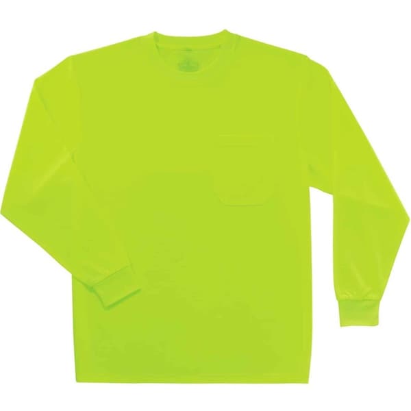 Ergodyne Long Sleeve TShirt, Lime, Non-Certified, XL, Polyester, Lime - 8091
