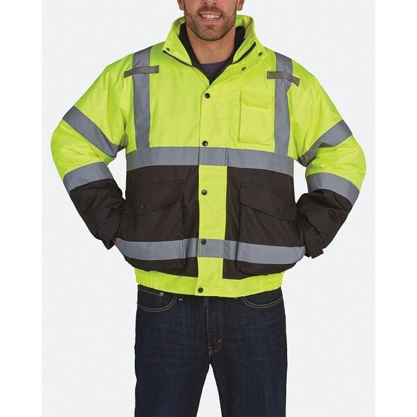 Utility Pro Hi-Vis Bomber Jacket, Teflon Fabric, Class 3 Black/Yellow, 2XL - UHV563-2X-YB