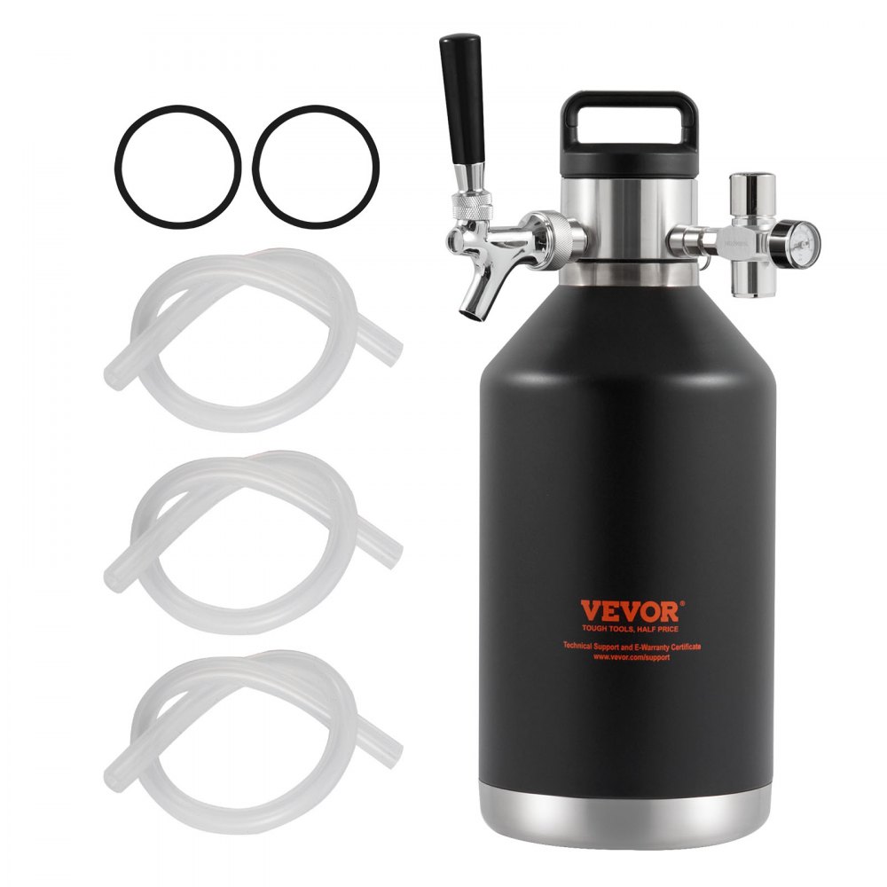 VEVOR Beer Growler Tap System, 128Oz 4L Mini Keg, 304 Stainless Steel Pressurized Beer Growler, Keg Growler with Pressure Display, CO2 Regulator Faucet, Leak-Proof Ring For Draft, Homebrew, Craft Beer - MNPJTHSY128OZG02SV0