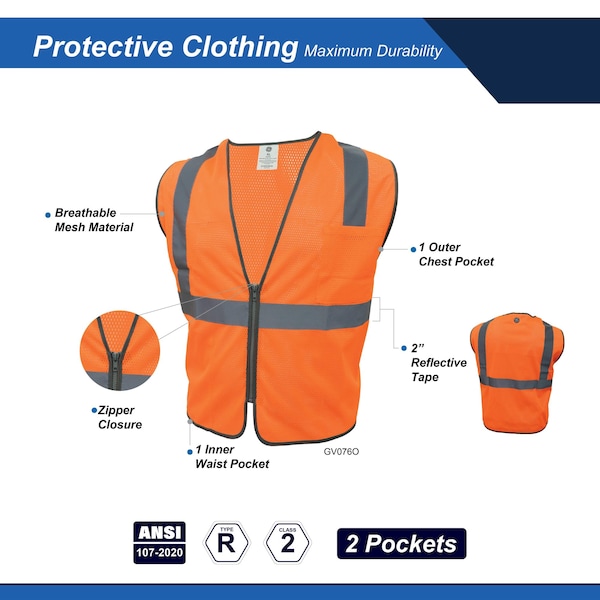 Ge Hi-Vis Safety Vest M Class 2 , Zipper 2 Pockets - GV076OM