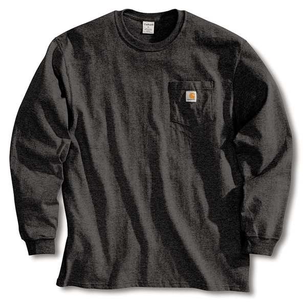 Carhartt Men's Long Sleeve Pocket T-Shirt, Cotton, Pullover Closure, 1 Pocket(s), Black - K126-BLK LRG TLL