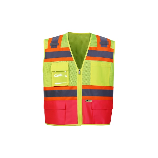 2W International Contrast Two Tone Vest with Trim, Pink, X-Small, Class 2 - 570PKC-2 XS
