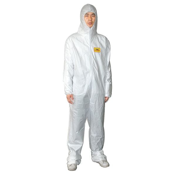 Condor Disposable Coveralls, Hooded, 2XL, Microporous Film Laminate, Zipper, Open Cuff, Open Ankle, 6 PK - 30C574