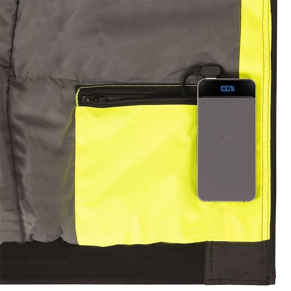 Pioneer High Visibility Waterproof Heated Bomber Jacket, Polyester, Yellow, XL - V1210160U-XL