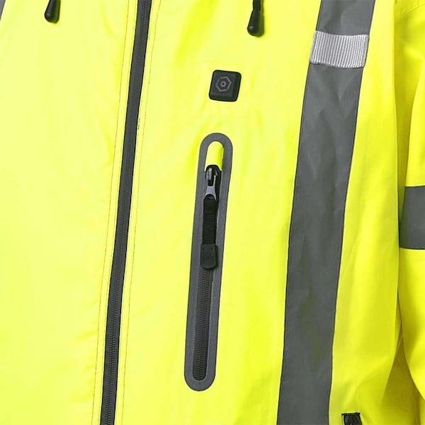 Pioneer High Visibility Waterproof Heated Bomber Jacket, Polyester, Yellow, XL - V1210160U-XL