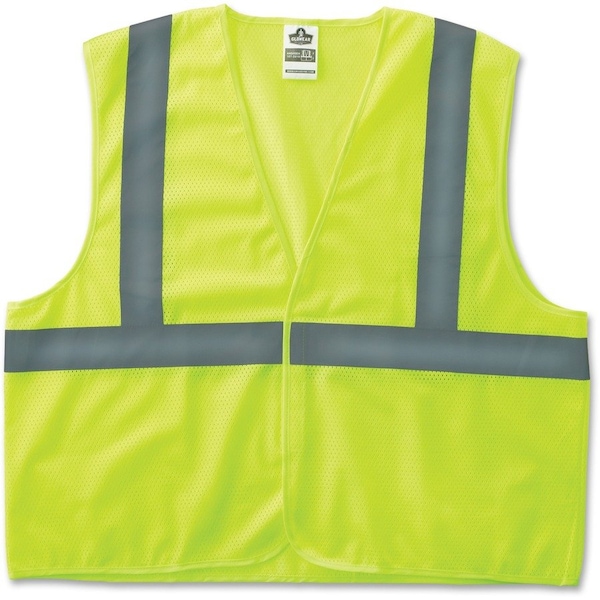 Glowear Safety Vest, Class 2, Hi-Vis, Reflective Tape, Mesh, 2XL/3XL, Lime - EGO20977
