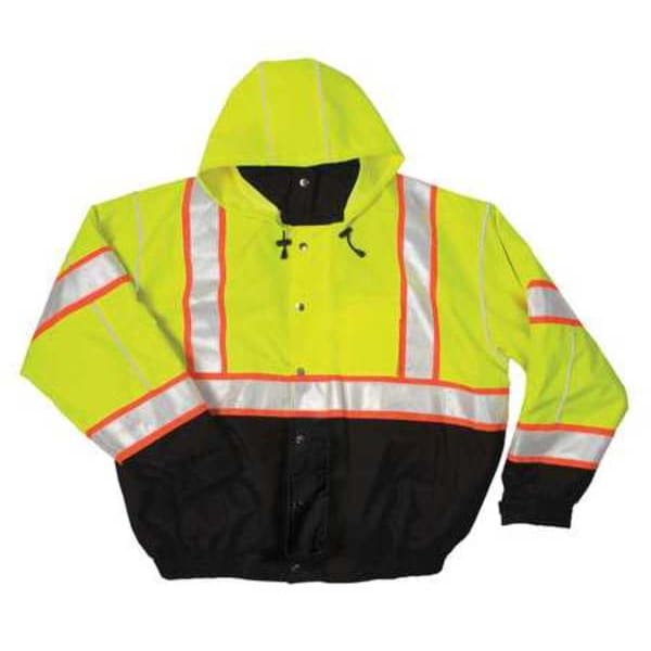 Kishigo Hi-Vis Bomber Jacket, Polyester, Class 3 Type R, Lime/Black, XL - JS119-XL