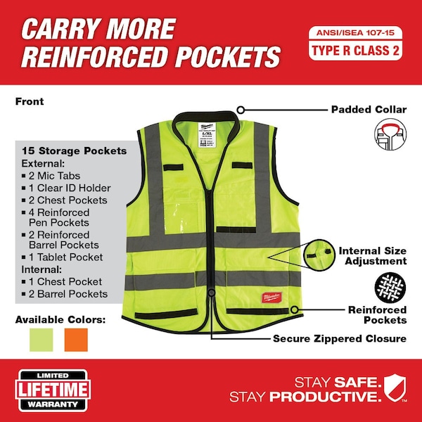 Milwaukee Tool Class 2 High Visibility Yellow Performance Safety Vest - L/XL - 48-73-5042