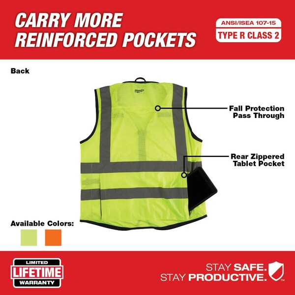 Milwaukee Tool Class 2 High Visibility Yellow Performance Safety Vest - L/XL - 48-73-5042