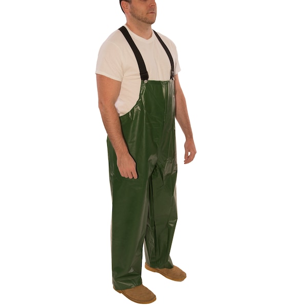 Tingley Rain Bib Overall, Polyurethane, 29 in Inseam, 36 in to 38 in Waist, 12 mil Thickness, Green, M - O22008