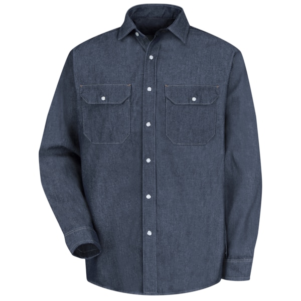 Red Kap Men's Long Sleeve Denim Work Shirt, Cotton, Buttons Closure, 2 Pocket(s), M - SD78DN LN M