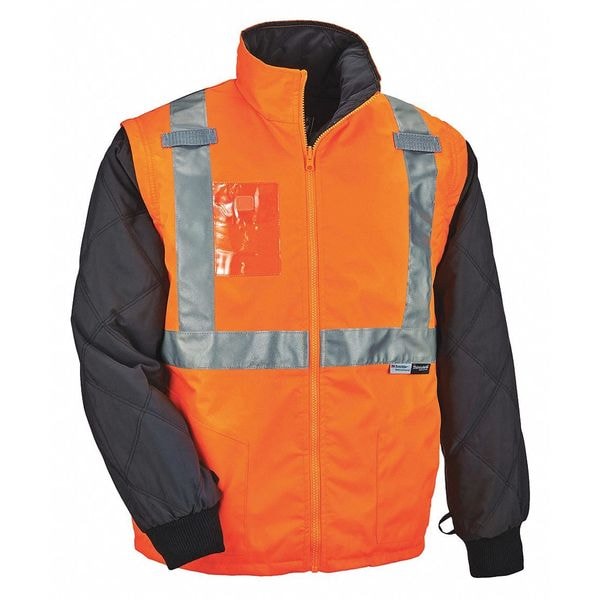 Ergodyne 3-in-1 Jacket/Vest, 300D Oxford Polyester, Class 2 Type R, Hi-Viz Orange, 3XL - 8287
