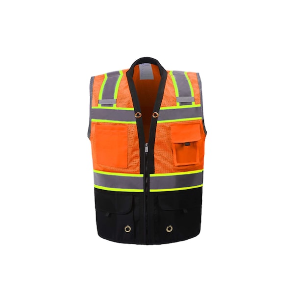 2W International Orange/Black Premium Surveyor Vest - SV344BKC-2