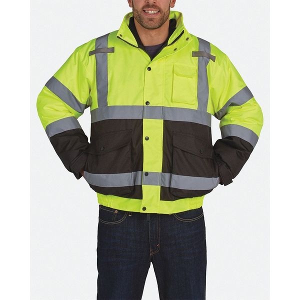 Utility Pro Hi-Vis Bomber Jacket, Teflon Fabric, Class 3 Black/Yellow, 3XL - UHV563X-3X-YB