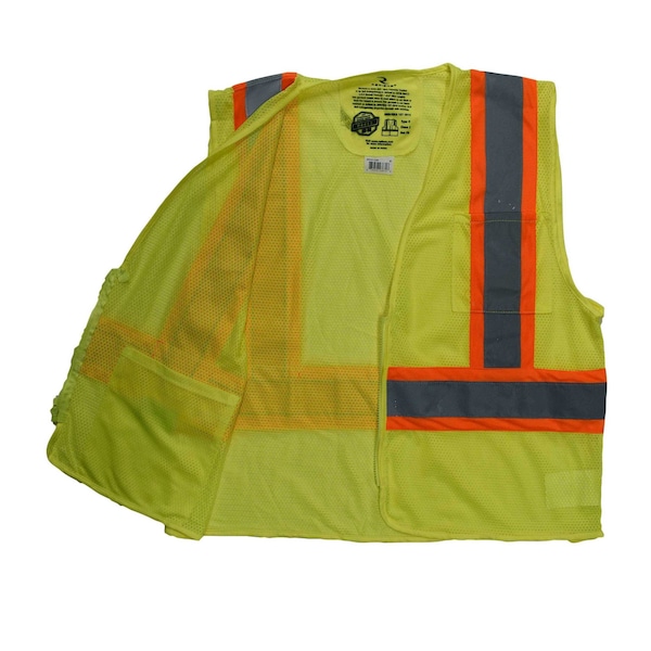 Radians Hi-Vis Self Extinguishing Vest with Two-Tone Trim L Class 2 , Zipper Closure 2 Pockets - SV225-2ZGM-L
