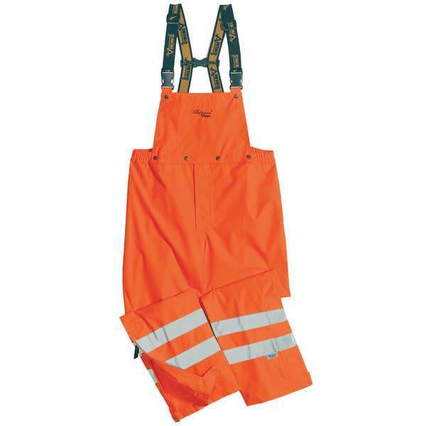 Viking Hi-Visibility Rain Bib Pants, Polyester, 32 1/2 in Inseam, 39 in Waist, 0.40mm Thickness, Orange - D6329PO-XL