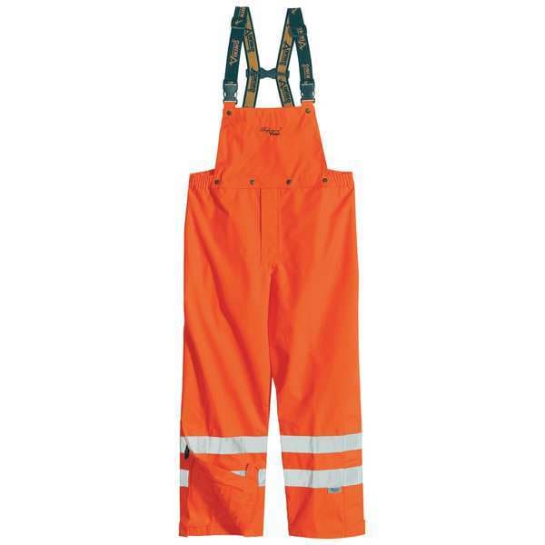 Viking Hi-Visibility Rain Bib Pants, Polyester, 32 1/2 in Inseam, 39 in Waist, 0.40mm Thickness, Orange - D6329PO-XL