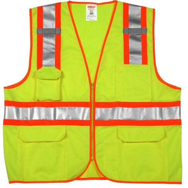 Tingley Two-Tone Hi-Vis Surveyors Vest S/M Class 2 , Zipper 8 Pockets, 2 Mic Tab - V73852.S-M