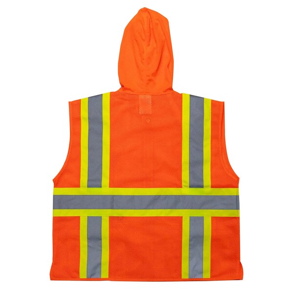 2W International Hi-Vis Hooded Safety Vest M Class 2 H Back, , Zipper 6 Pockets, 1 Mic Tab - HM7038C-2