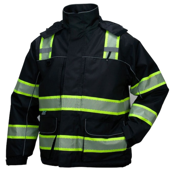 Pyramex Safety Black Parka - Weatherproof Teflon Coated w/ Detachable Hood, Size XL - RPB3511XL