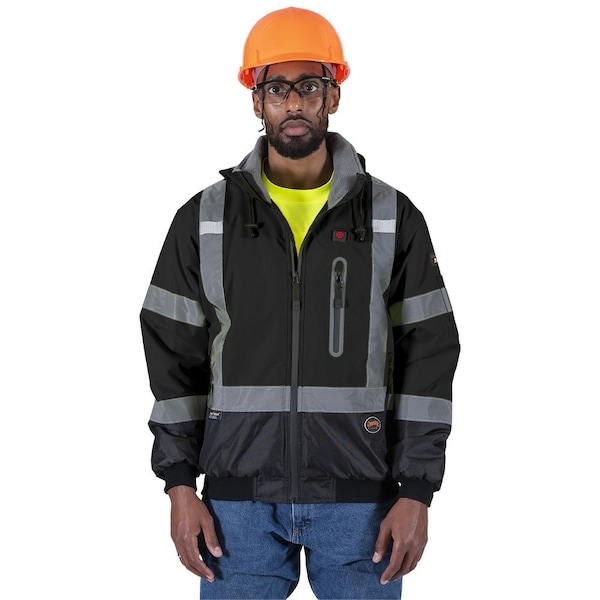 Pioneer High Visibility Waterproof Heated Bomber Jacket, Polyester, Black, 3XL - V1210170U-3XL