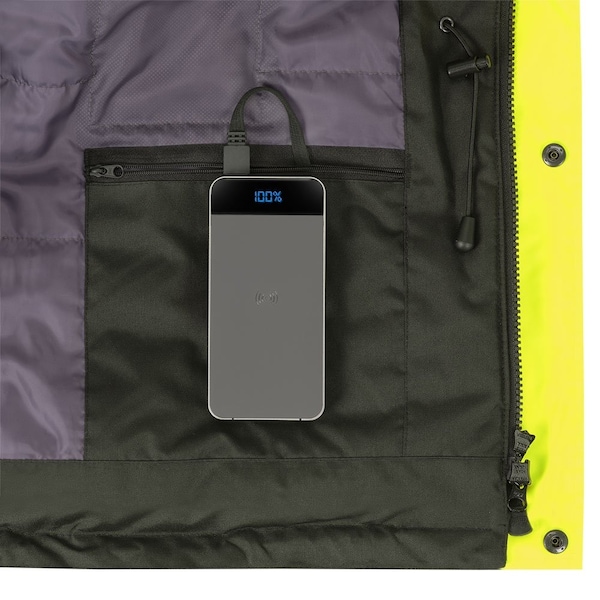 Pioneer High Visibility Waterproof Heated Bomber Jacket, Polyester, Black, 3XL - V1210170U-3XL