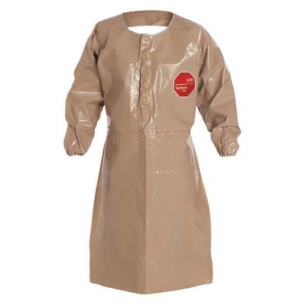 Dupont Sleeved Apron. Elastic Wrists. 44" Long. Neck Loop w/ Snaps, Waist Ties. Tan. LG - C3275TTNLG000600