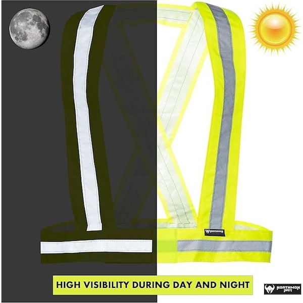 Northmon Safety Hi Vis Yellow Safety Strap Belt, 1'' Reflective Silver Tape - NM-SS-YW
