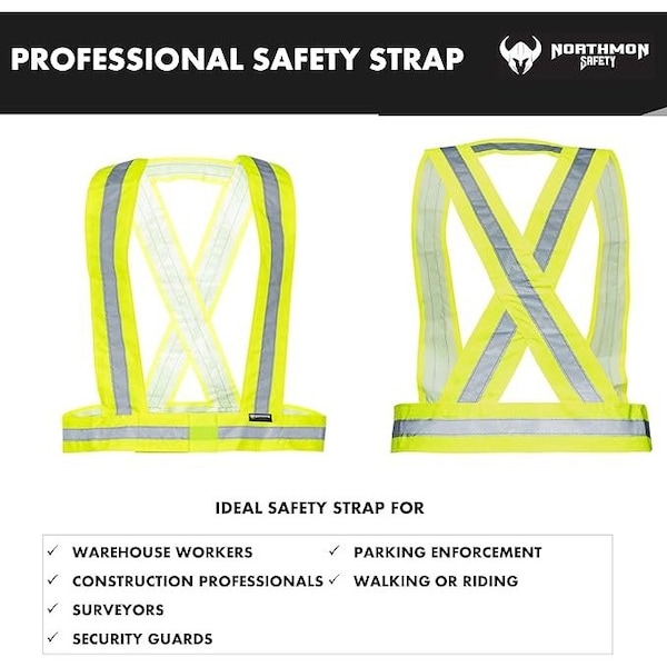 Northmon Safety Hi Vis Yellow Safety Strap Belt, 1'' Reflective Silver Tape - NM-SS-YW