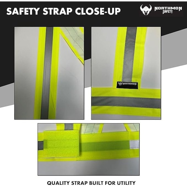 Northmon Safety Hi Vis Yellow Safety Strap Belt, 1'' Reflective Silver Tape - NM-SS-YW