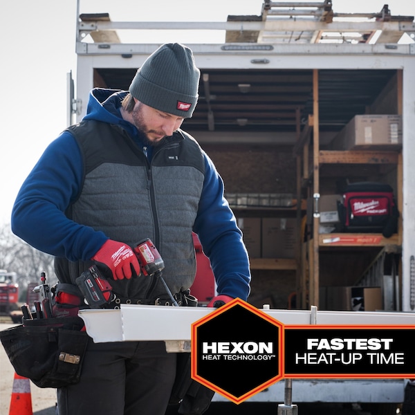 Milwaukee Tool Axis Heated Vest, Polyester, 2 to 8 hours Heating Time, 3 Heat Settings, Black, L - M300B-21L