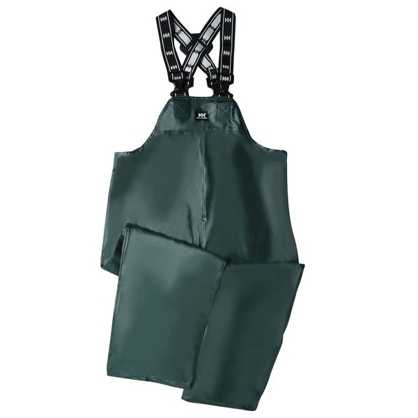 Helly Hansen Rain Bib Overall, Cotton/PVC, 32 in Inseam, 36 in to 38 in Waist, 0.45 mm Thickness, Green, L - 70500_490-L
