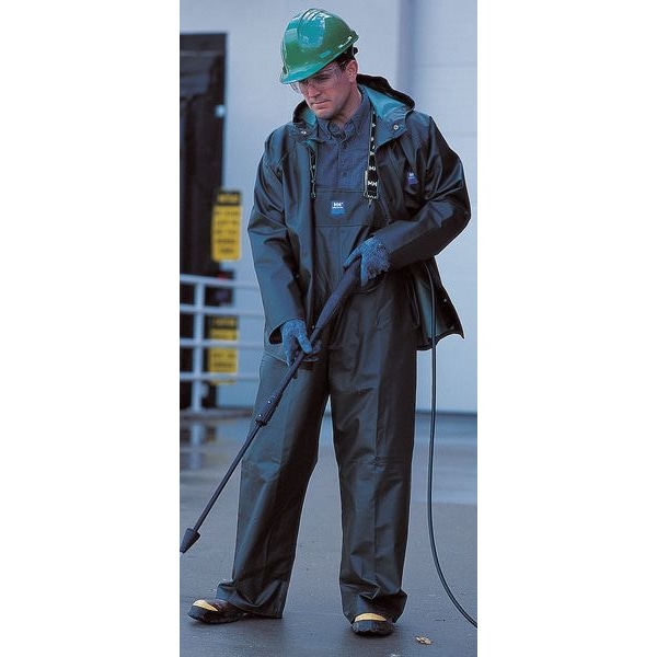 Helly Hansen Rain Bib Overall, Cotton/PVC, 32 in Inseam, 36 in to 38 in Waist, 0.45 mm Thickness, Green, L - 70500_490-L