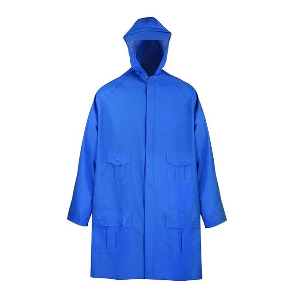 Diamondback Rain Parka, 3XL, PVC, Blue, Hooded Collar, Zipper with Snap Down Storm Flap Closure - 8156-XXXL