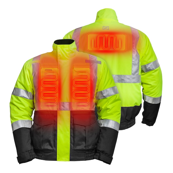 Mobile Warming Men's Hi-Viz Heated Jacket, Hi-Viz Yellow/Black, Heats Up to 10 Hours per Charge , 7.4 3XL - MWJ19M04-10-07