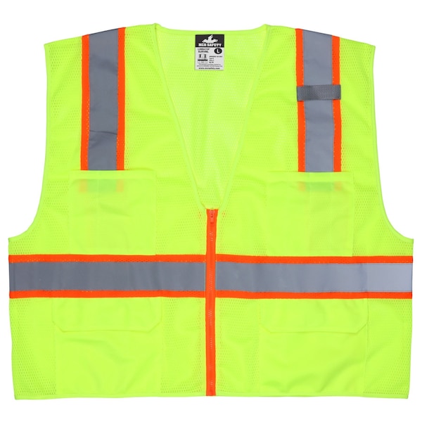 Mcr Safety Hi-Vis Safety Vest M Class 2 H Back, , Zipper 6 Pockets, 1 Mic Tab - SURVMLM